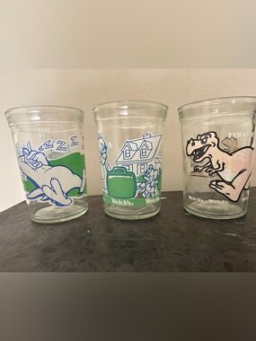 Vintage Foghorn Leghorn Tom & Jerry Tyrannosaurus Rex Welch’s glass jelly jars